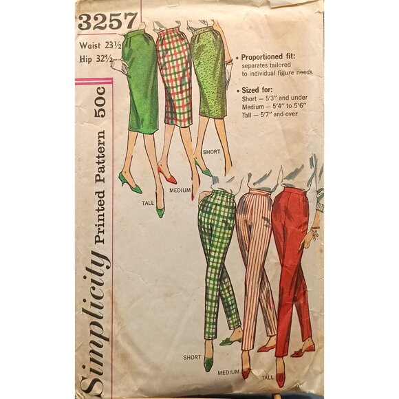 Vintage Simplicity Pattern 3257 Womens Pants & Skirt Size Waist 23-1/2 Hip 32-1/ - Picture 1 of 2